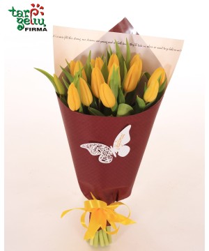 Bouquet of yellow tulips + gift